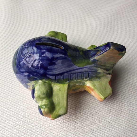 Airplane Shaped Piggy Coin Bank Nursery Child Kid Room Decor Ceramic Model - Picture 4 of 12